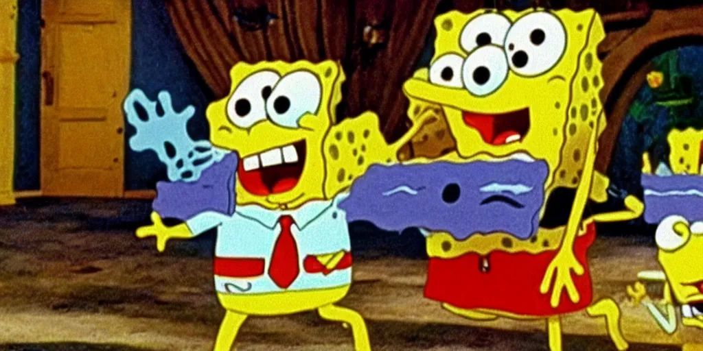 Image similar to spongebob in'the holy mountain'( 1 9 7 3 ), movie still frame