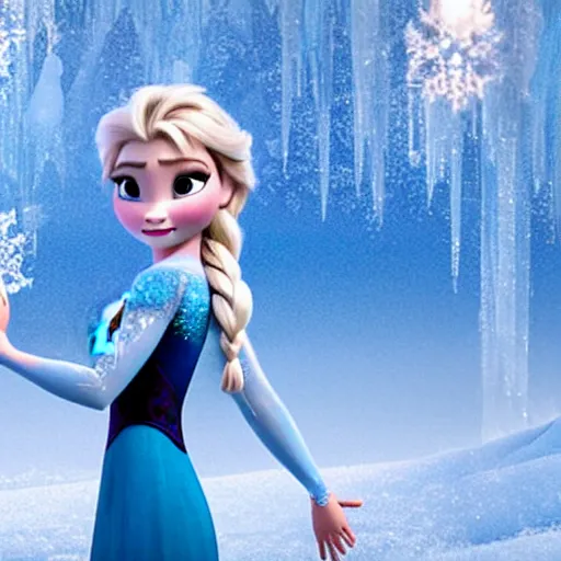 Prompt: Elsa in frozen looking like Roblox figure spraying magic ice with hands -n 6 -g