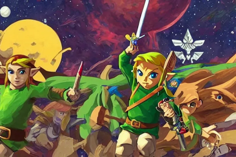 Image similar to the legend of zelda in space