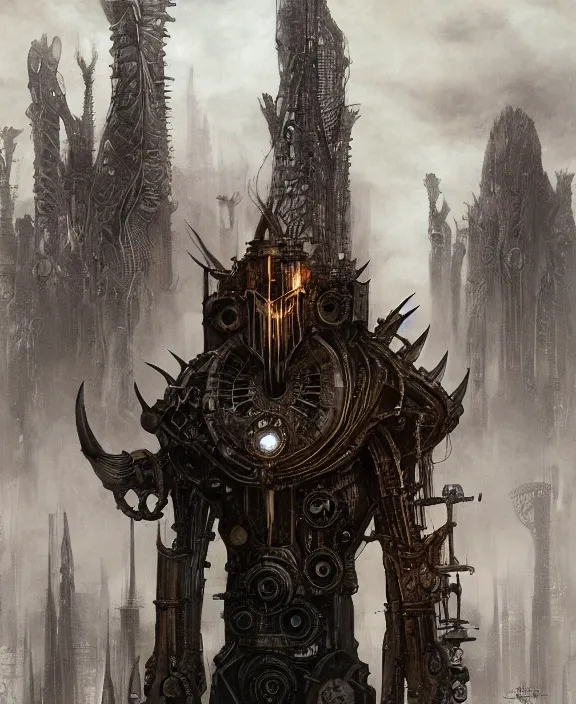 Prompt: steampunk style Sauron, futuristic technology, by HR Giger and Beksiński and Stephan Martiniere , 4k resolution, detailed, trending on artstation