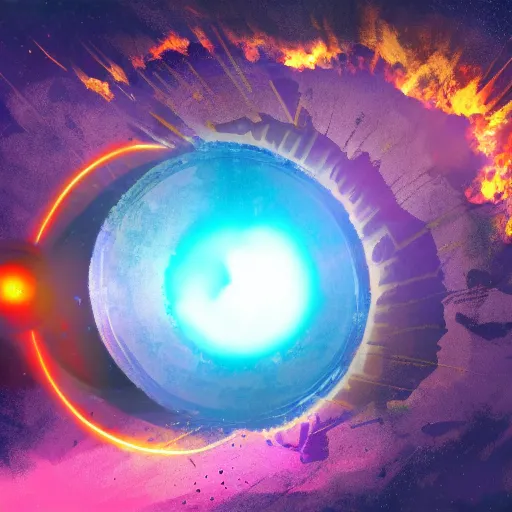 Image similar to Concept art for the earth exploding. Trending on art station, bright colors, lens flare.