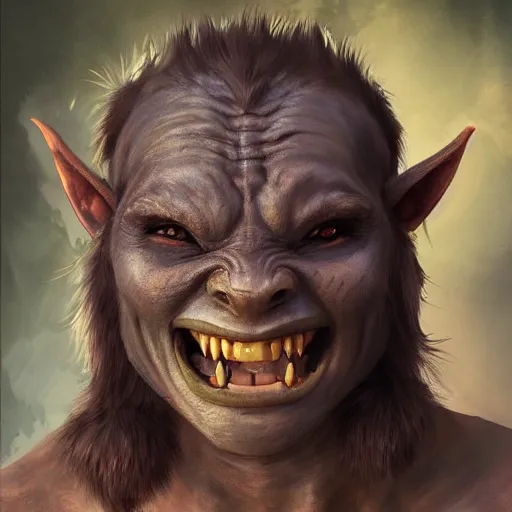 Image similar to a detailed portrait of a cute child orc boy smiling, fantasy art illustration, incredibly highly detailed and realistic, 8 k, sharp focus