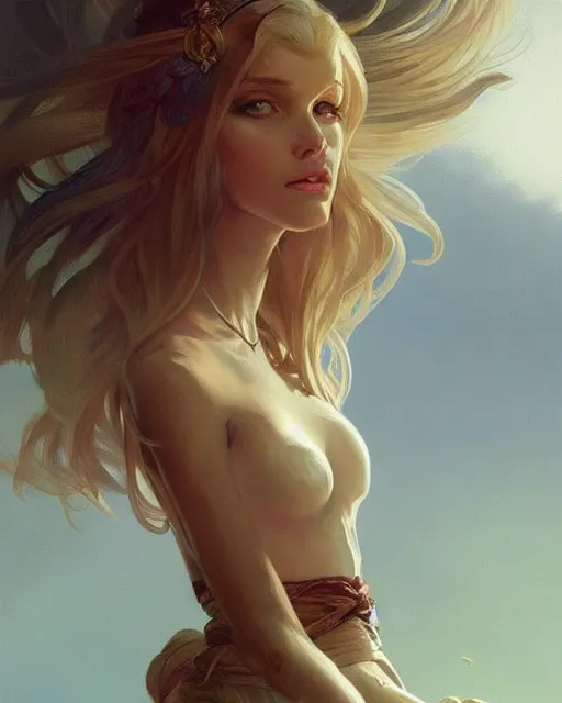 Image similar to '' Portrait of Beautiful blonde Slavic woman in her early 30’s, league of legends, LOL, fantasy, d&d, digital painting, artstation, concept art, sharp focus, illustration, art by greg rutkowski and alphonse mucha ''