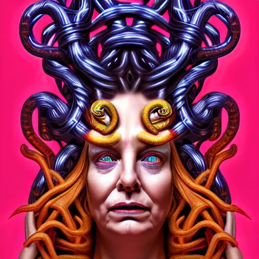 Prompt: an extremely psychedelic portrait of medusa as donald trump, surreal, lsd, face, detailed, intricate, elegant, lithe, highly detailed, digital painting, artstation, concept art, smooth, sharp focus, illustration