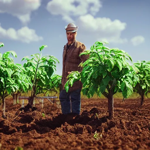 Image similar to koneki ken planting potatoes in belarus, instagram photo, photorealistic, hyper detailed, hyper realistic, houdini, vfx, unreal engine 5, octane render, 8 k, full hd