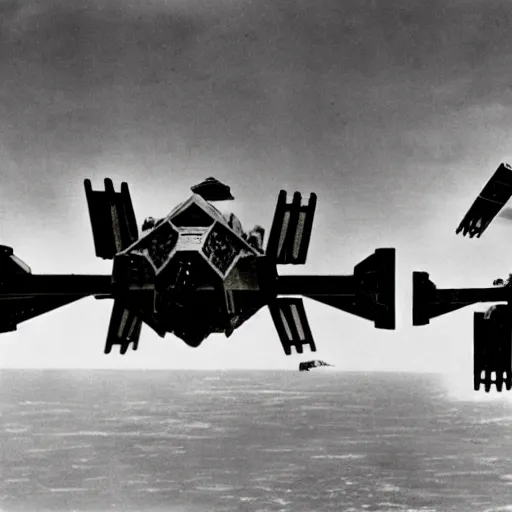 Image similar to an old ww2 photograph of star wars TIE fighters, AT-AT, WW2 planes fighting