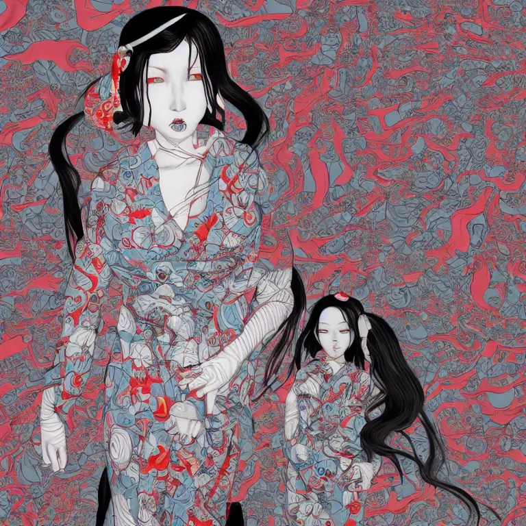 Prompt: disconfigured geisha, dark art by james jean, conjuring psychedelic part by shintaro kago, part by ross tran, part by ariduka 5 5, ultra realistic, high definition, 3 d render, masterpiece