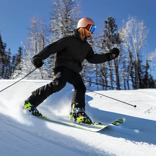 Prompt: Man skiing while getting chased by a bear