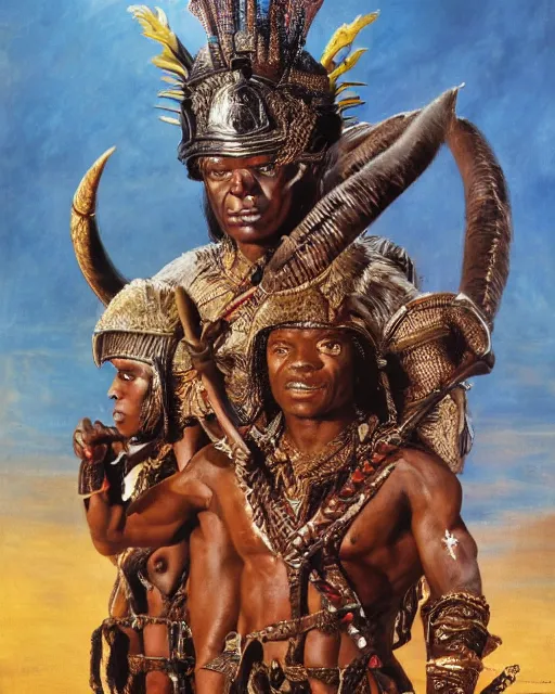 Image similar to Movie poster of Shaka Zulu, Highly Detailed, A master piece of storytelling, wide angle, cinematic shot, Battle, War, Violent, highly detailed, cinematic lighting, by frank frazetta + ilya repin , 8k, hd, high resolution print