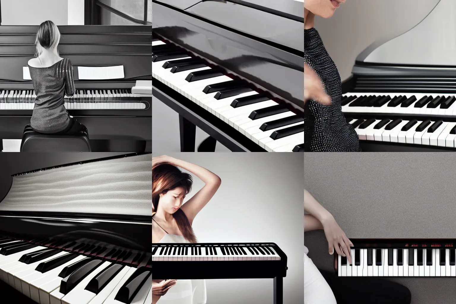 Prompt: promo photo for a futuristic idea piano designed by Apple