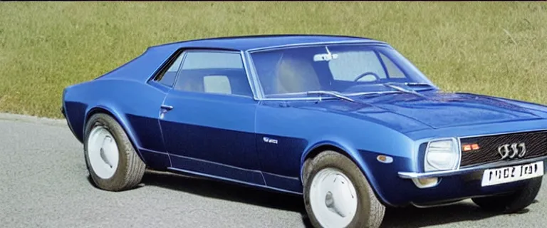 Image similar to denim blue audi camaro b 1 ( 1 9 6 7 ), establishing shot