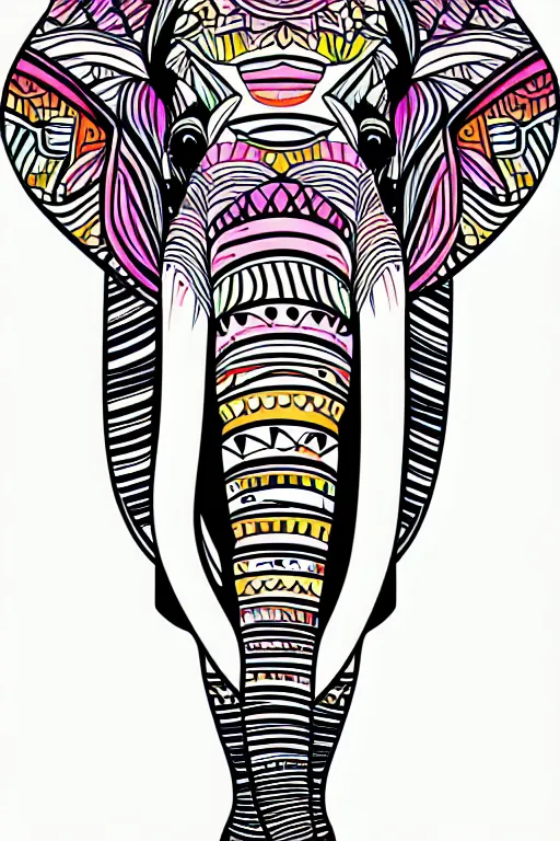Image similar to minimalist boho style art of a colorful elephant, illustration, vector art