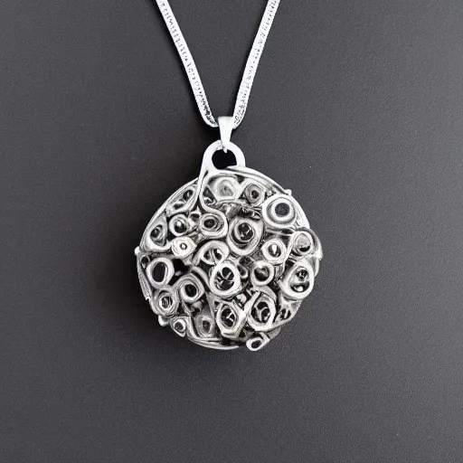 Image similar to an intricate pendant made out of bones, studio photography, black background