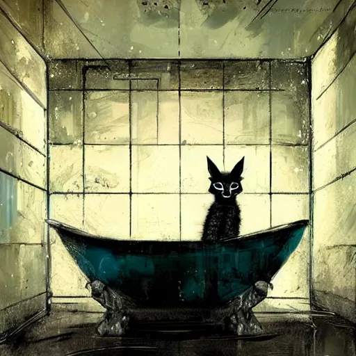 Prompt: cyberpunk cute caracal in a bathtub, by Alena Aenami, by Guy Denning