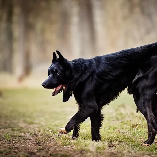 Image similar to 8k photography from a Black old German herding dog