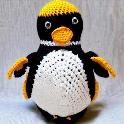 Image similar to crocheted penguin doll,