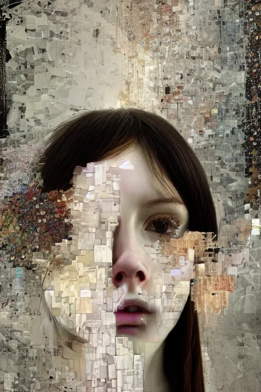 Image similar to glitch, picture portrait,(((((((((((((young woman's face))))))))))))), long black hair, glitch, pale skin, glitch, digital render, super-detailed ,glitch, by Millais