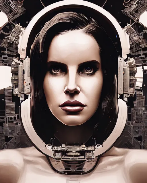 Image similar to portrait of lana del rey as a cyborg. intricate abstract. intricate artwork, by tooth wu, wlop, beeple, dan mumford. concept art, octane render, trending on artstation, greg rutkowski very coherent symmetrical artwork. cinematic, key art, hyper realism, high detail, octane render, 8 k, iridescent accents