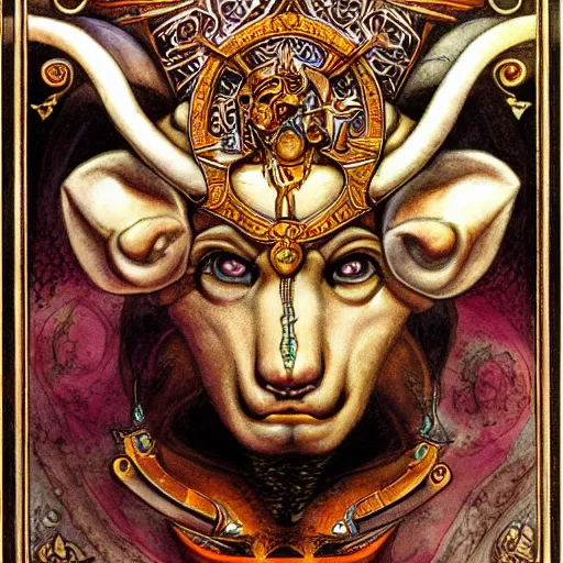 Image similar to aries zodiac artwork, mystic style, detailed, 8 k, symmetrical, by brian froud