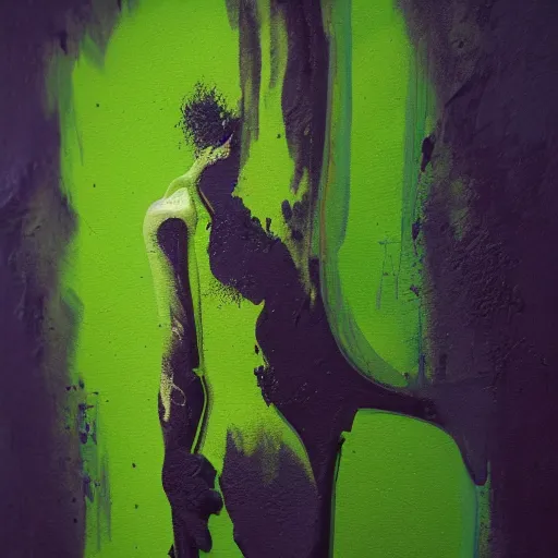 Prompt: dripping different shades of green paint across the abstract figure , heroic pose ,realistic , high detail, on a white background