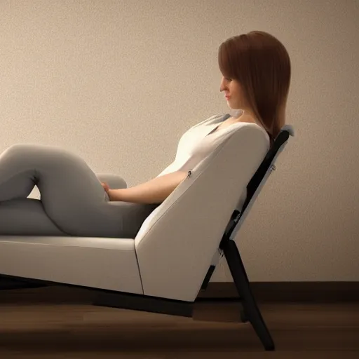 Image similar to person reclining on a chair, photorealistic, 8k