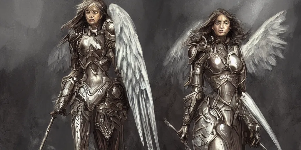 Image similar to woman angel in armor, concept art, high detail, digital art