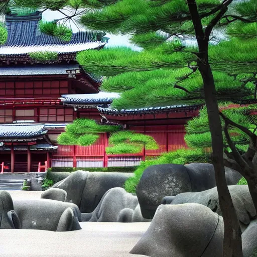 Image similar to ancient Japanese edo art style of studio ghibli in north bay city park