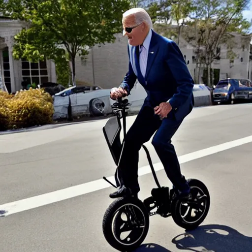 Image similar to biden riding a one-wheeled electric unicycle