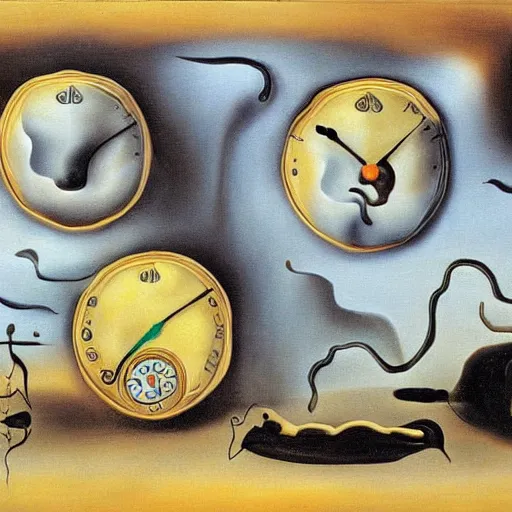 Image similar to the persistence of time painting by salvador dali, with melting cats instead of clocks