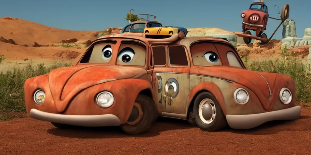 Prompt: mater from pixar cars is a volkswagen jetta