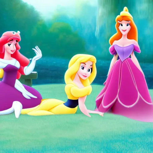 Prompt: Disney Comfy Princesses new scene, promo still, HD, art station, trending