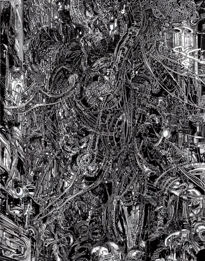 Image similar to hyper detailed industraial & utility by philippe druillet
