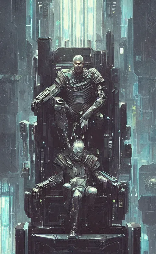 Image similar to « beautiful comic style painting of cyberpunk king on the throne by greg rutkowski, very detailed face »