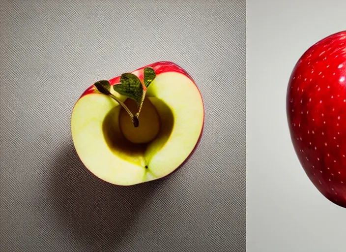 Image similar to photo still of an apple with a human mouth, 8 k, studio lighting bright ambient lighting key light, 8 5 mm f 1. 8