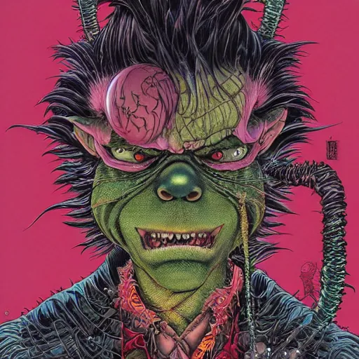 Image similar to portrait of crazy grinch, symmetrical, by yoichi hatakenaka, masamune shirow, josan gonzales and dan mumford, ayami kojima, takato yamamoto, barclay shaw, karol bak, yukito kishiro