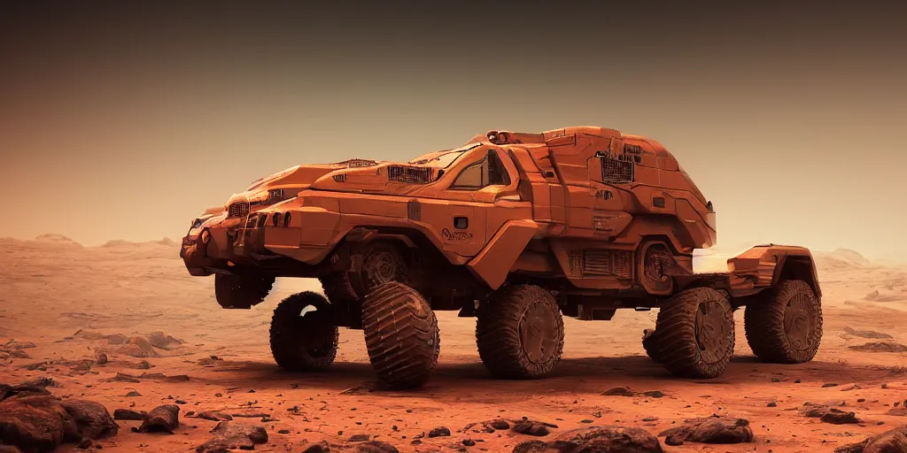 Prompt: cybertruck roving on mars 3 d concept art, cinematic lighting, intricate details, octane rendering, trending on artstation, featured on behance