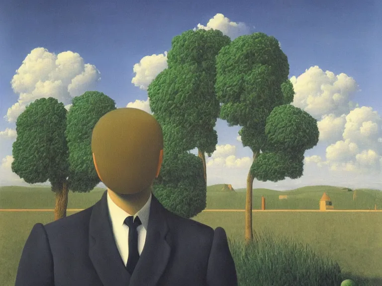 Image similar to a painting by rene magritte, high detail, high resolution