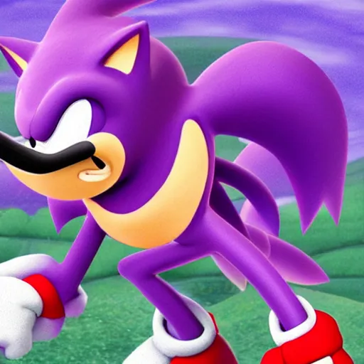 Image similar to Sonic but he’s a purple pangolin racing through green hill zone