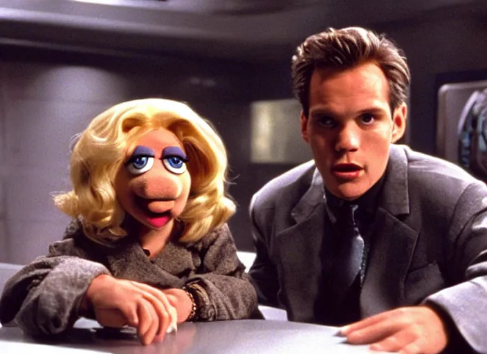 Prompt: scene from the 1997 science fiction film Muppet Gattaca