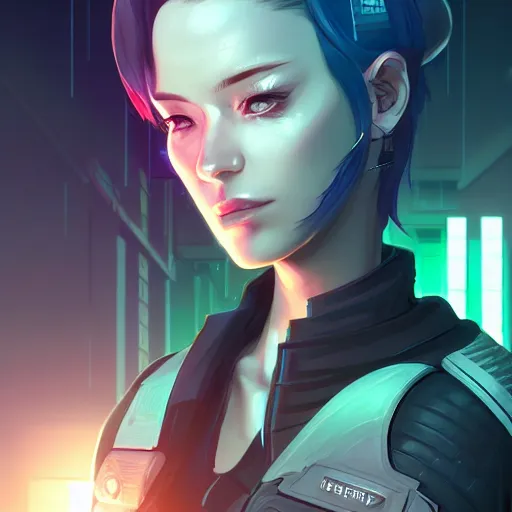 Image similar to a portrait of a female cyberpunk soldier, art by lois van baarle and loish and ross tran and rossdraws and sam yang and samdoesarts and artgerm and saruei and disney, digital art, highly detailed, intricate, sharp focus, trending on artstation hq, deviantart, unreal engine 5, 4 k uhd image