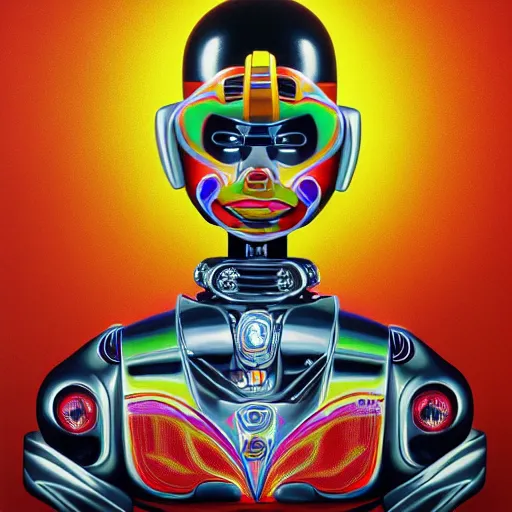 Prompt: A Centered Portrait of a Lowrider Toy Robot, Chicano Airbrush Art, artstation