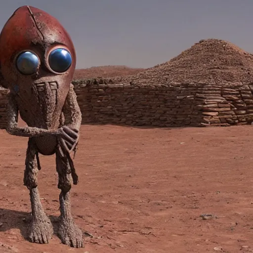 Image similar to a still of a Martian speaking to an ancient village