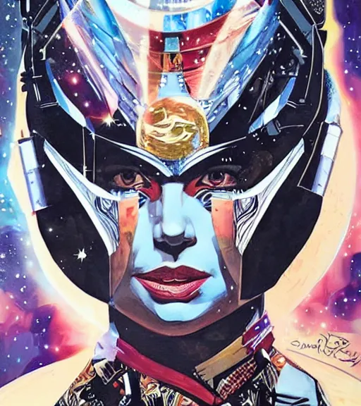 Image similar to portrait of a female space priestess, by DC comics and Sandra Chevrier