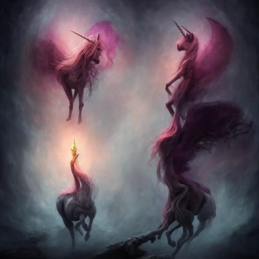 Image similar to epic professional digital art of 🦄🧠, atmospheric lighting, painted, intricate, detailed, foreboding, leesha hannigan, wayne haag, reyna rochin, ignacio fernandez rios, mark ryden, iris van herpen, best on artstation, cgsociety, wlop, pixiv, stunning, gorgeous, much wow, cinematic, masterpiece