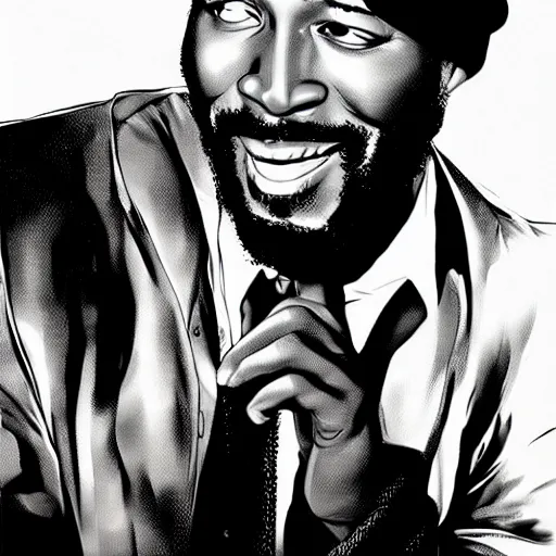 Prompt: portrait of marvin gaye by martin ansin, comics, highly detailed