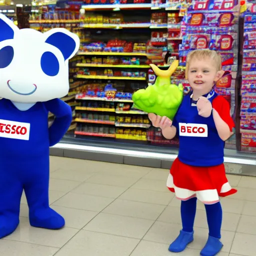 Prompt: Tesco new mascot, friendly children's character