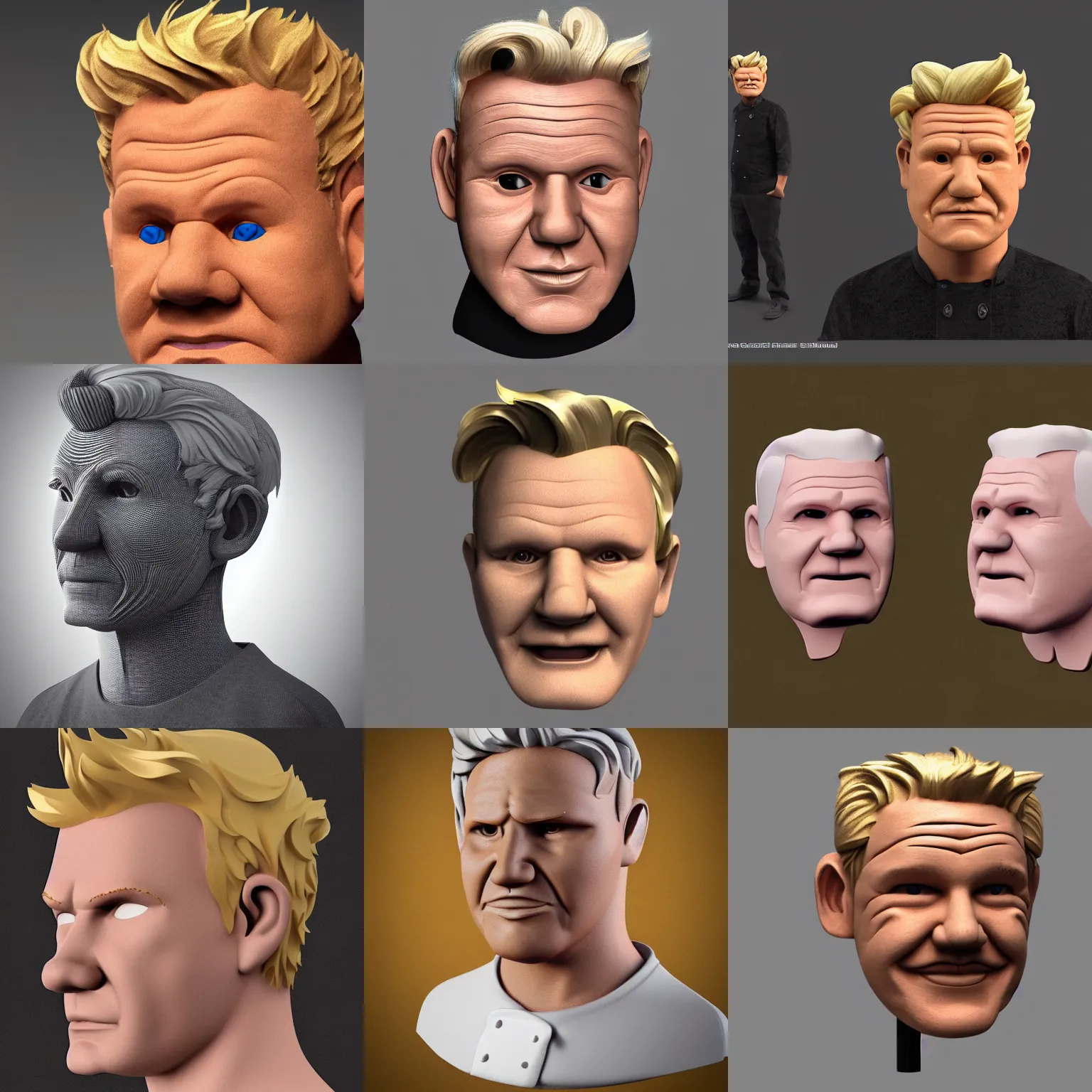 Prompt: Wooden wearable Gordon Ramsay mask, 3D render, side profile