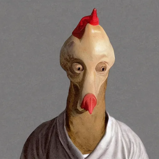 Image similar to prisoner without head but with a chicken head