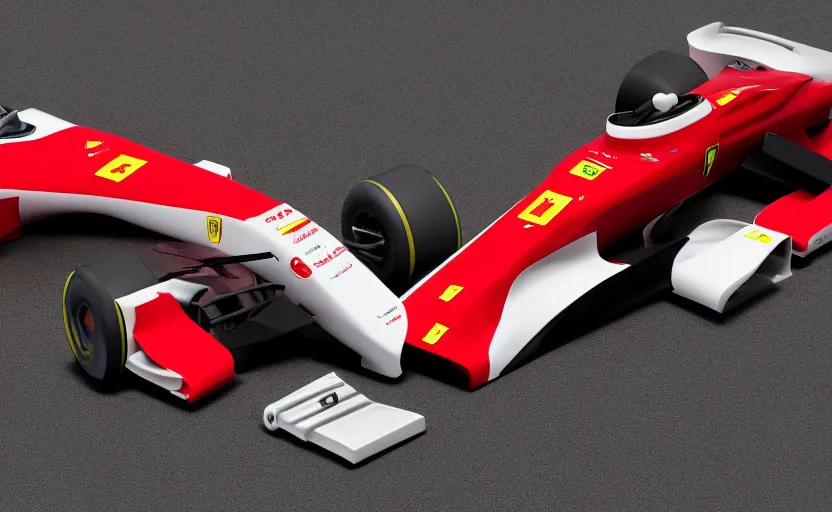 Prompt: still of a retro futuristic ferrari formula 1 car inspired by f 1 2 0 2 1 concept, blender, 8 k, artstation, highly detailed, intricate, ray tracing, octane 3 d,