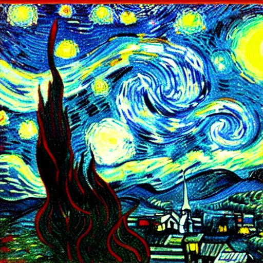 Image similar to “a foggy night in the style of starry night”